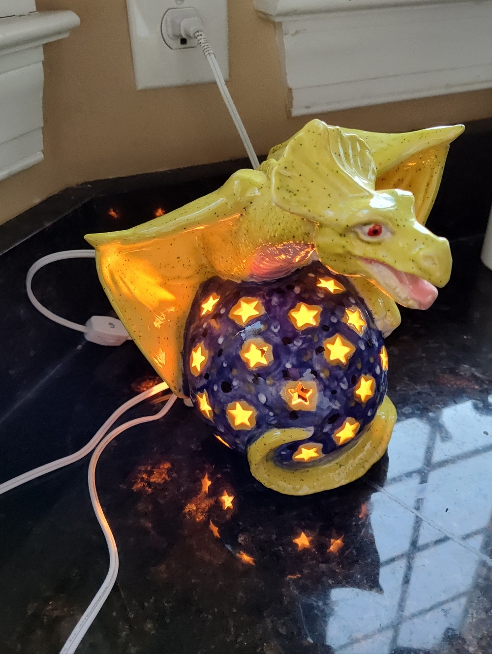 Dragon Globe Ceramic Night Light/Lantern- 9.5"H x 8.5"W, Yellow/Blue, Fine Art - Picture 12 of 12